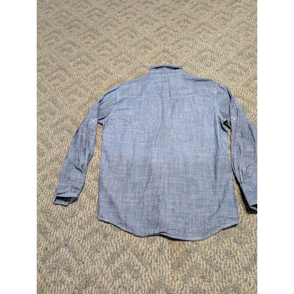 PD&C Mens Blue Chambray Western Button Down Shirt XL PW9ZAMDD Roll Tab Sleeve - Picture 3 of 7